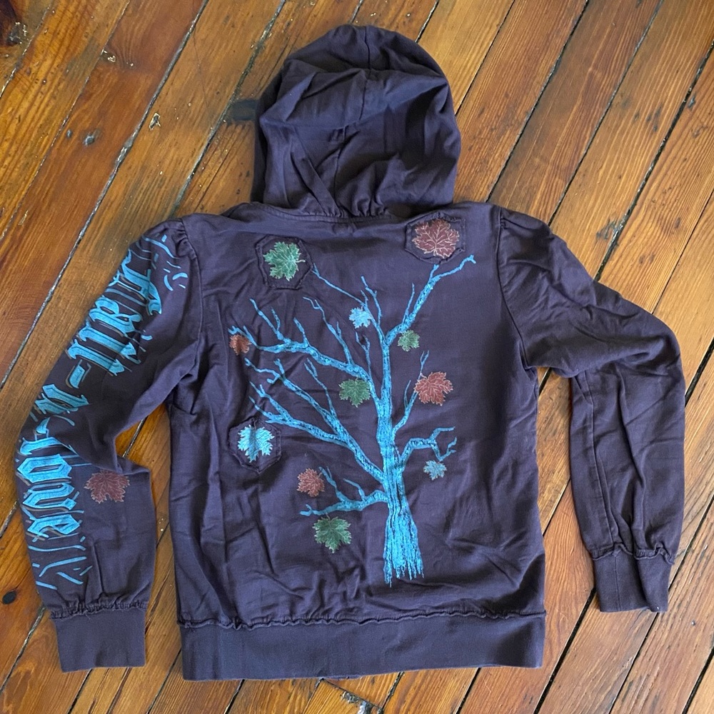 Blue Bird Y2K Brown Zip Up Graphic Hoodie Size XL Long Sleeve